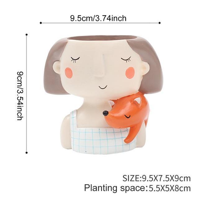 Lovely Girl Cartoon Design Resin Plant Flower Pot Succulent Container Planter Bonsai Pot Flowerpot Desktop Craft Home Decoration-Style 1-JadeMoghul Inc.