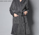 Lovers Classic Silk Soft Long Bathrobe / Flannel Warm Dressing Gown-Men dark grey-M-JadeMoghul Inc.