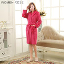 Lovers Classic Silk Soft Long Bathrobe / Flannel Warm Dressing Gown-Women rose-M-JadeMoghul Inc.