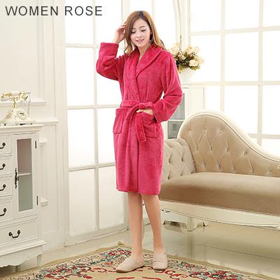 Lovers Classic Silk Soft Long Bathrobe / Flannel Warm Dressing Gown-Women rose-M-JadeMoghul Inc.