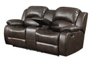 Loveseats Leather Loveseat - Dark Brown Leather Gel Reclining Loveseat with Storage Console and Cup Holders HomeRoots