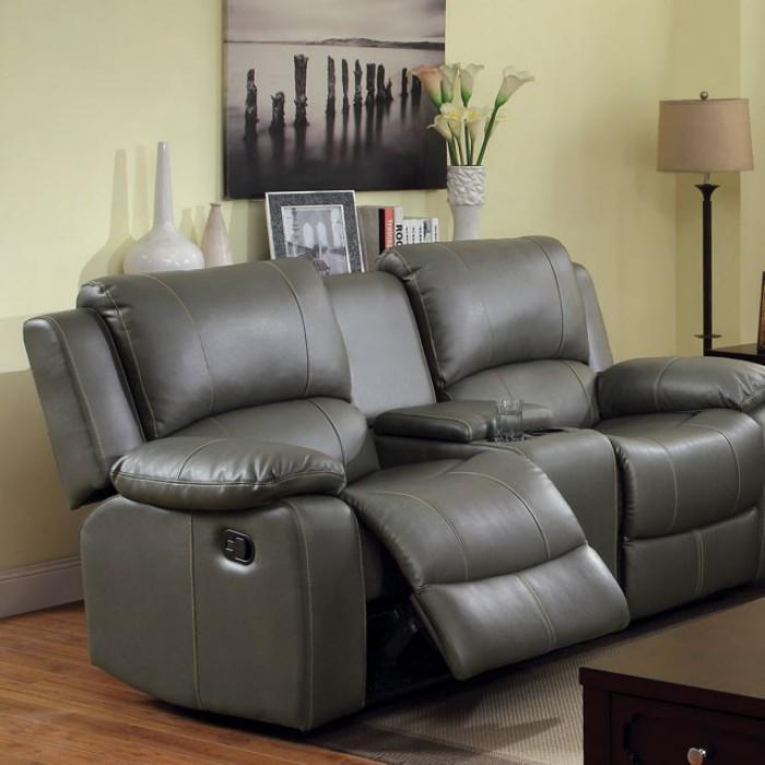 Loveseats Sarles Transitional Style Motion Love Seat With Cup Holder, Gray Benzara