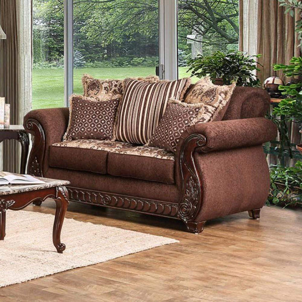 Tabitha Traditional Style Love Seat With Foam Cushion, Brown
