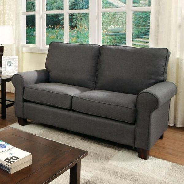 Wooden Transitional Fabric Love Seat, Gray