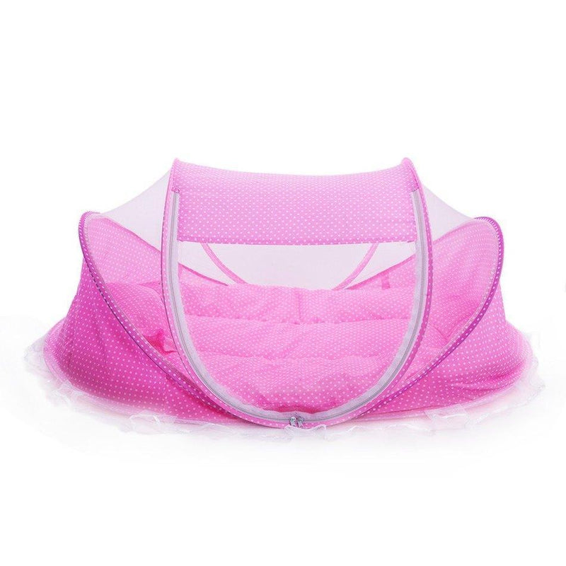 Lowest Price Promotion Cute Baby Crib 4pcs Portable Type Comfortable Babies Pad with Sealed Mosquito Net Baby Mosquito Net-Pink-JadeMoghul Inc.