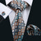 LS-1101 Barry.Wang Men`s Tie Brown Novelty 100% Silk Tie Gravata Hanky Cufflink Set For Men Formal Wedding Party Groom Business-LS0371-JadeMoghul Inc.