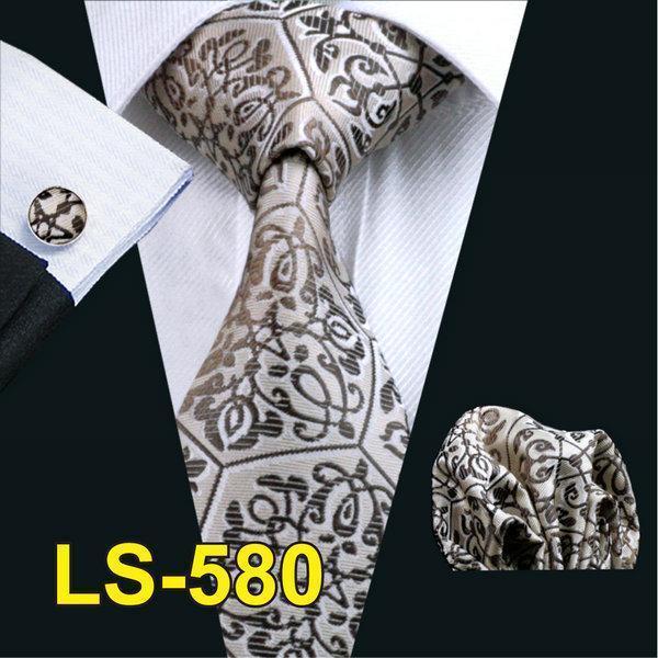 LS-1101 Barry.Wang Men`s Tie Brown Novelty 100% Silk Tie Gravata Hanky Cufflink Set For Men Formal Wedding Party Groom Business-LS0580-JadeMoghul Inc.