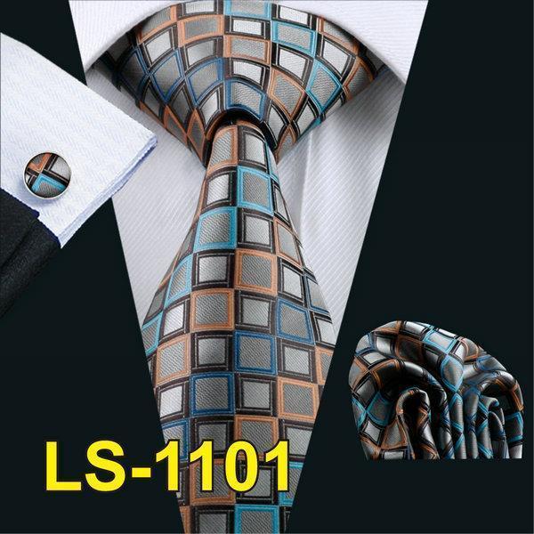 LS-1101 Barry.Wang Men`s Tie Brown Novelty 100% Silk Tie Gravata Hanky Cufflink Set For Men Formal Wedding Party Groom Business-LS1101-JadeMoghul Inc.
