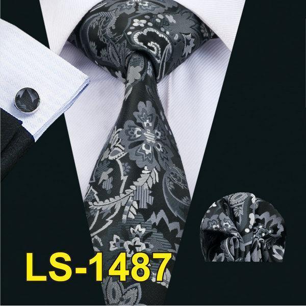 LS-1101 Barry.Wang Men`s Tie Brown Novelty 100% Silk Tie Gravata Hanky Cufflink Set For Men Formal Wedding Party Groom Business-LS1487-JadeMoghul Inc.