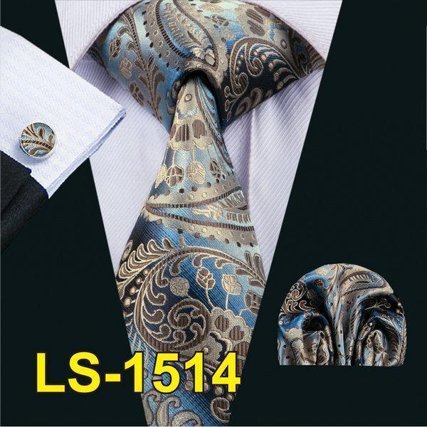 LS-1101 Barry.Wang Men`s Tie Brown Novelty 100% Silk Tie Gravata Hanky Cufflink Set For Men Formal Wedding Party Groom Business-LS1514-JadeMoghul Inc.