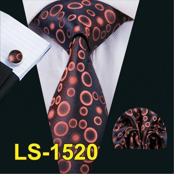LS-1101 Barry.Wang Men`s Tie Brown Novelty 100% Silk Tie Gravata Hanky Cufflink Set For Men Formal Wedding Party Groom Business-LS1520-JadeMoghul Inc.