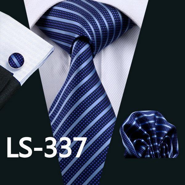 LS-337 Hot Men`s Tie Blue Striped 100% Silk Jacquard Woven Gravata Tie Hanky Cufflink Set For Men Formal Wedding Party Business-LS0337-JadeMoghul Inc.