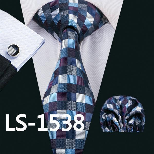 LS-337 Hot Men`s Tie Blue Striped 100% Silk Jacquard Woven Gravata Tie Hanky Cufflink Set For Men Formal Wedding Party Business-LS1538-JadeMoghul Inc.