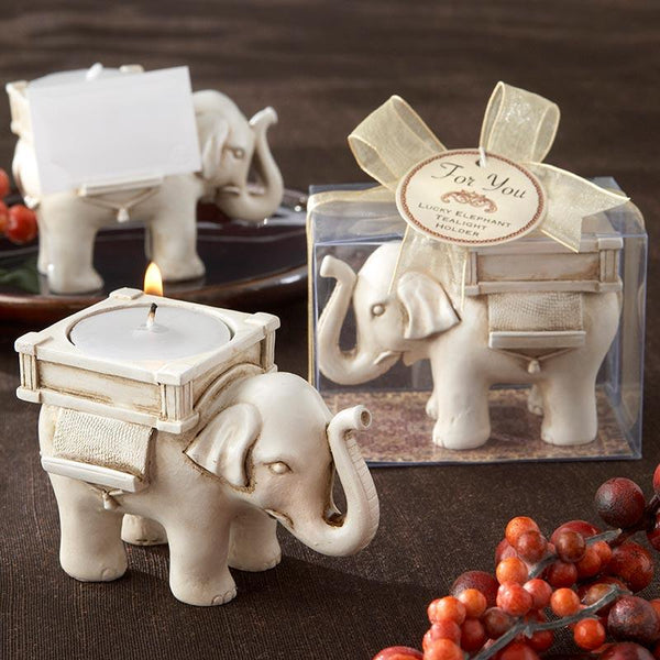 "Lucky Elephant" Antique Ivory - Finish Tea Light Holder-Boy Wedding / Ring bearer-JadeMoghul Inc.