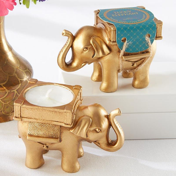 Lucky Elephant Golden Tea Light Holder-Boy Wedding / Ring bearer-JadeMoghul Inc.