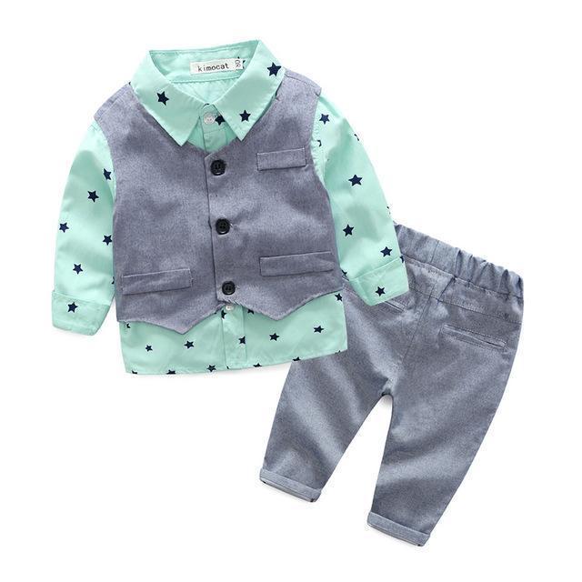 [Lucky& Lucky] new style newborn baby gentlemen boy 3pcs/set clothing set shirt+vest+casual pants quality baby clothes-tz805g-3M-JadeMoghul Inc.