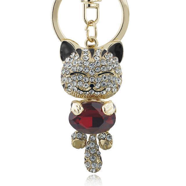 Lucky Smile Cat Crystal Rhinestone Keyrings Key Chains Holder Purse Bag For Car christmas Gift Keychains Jewelry llaveros K218-Black-JadeMoghul Inc.