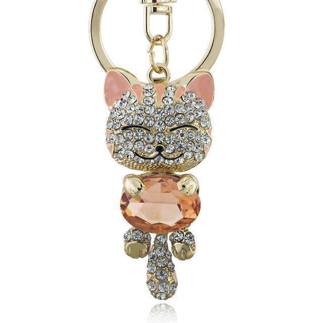 Lucky Smile Cat Crystal Rhinestone Keyrings Key Chains Holder Purse Bag For Car christmas Gift Keychains Jewelry llaveros K218-Champagne-JadeMoghul Inc.