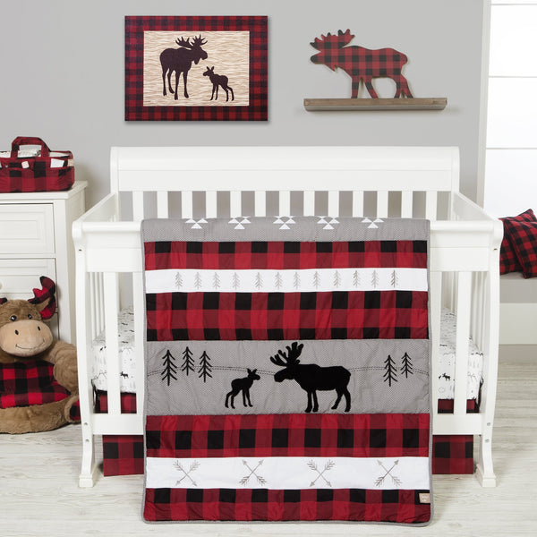Lumberjack Moose 3 Piece Crib Bedding Set-NO-MOOSE-JadeMoghul Inc.