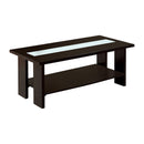 Luminar II Contemporary Style Coffee Table, Dark Espresso Finish-Coffee Tables-Espresso-Tempered Glass Solid Wood Wood Veneer & Others-JadeMoghul Inc.