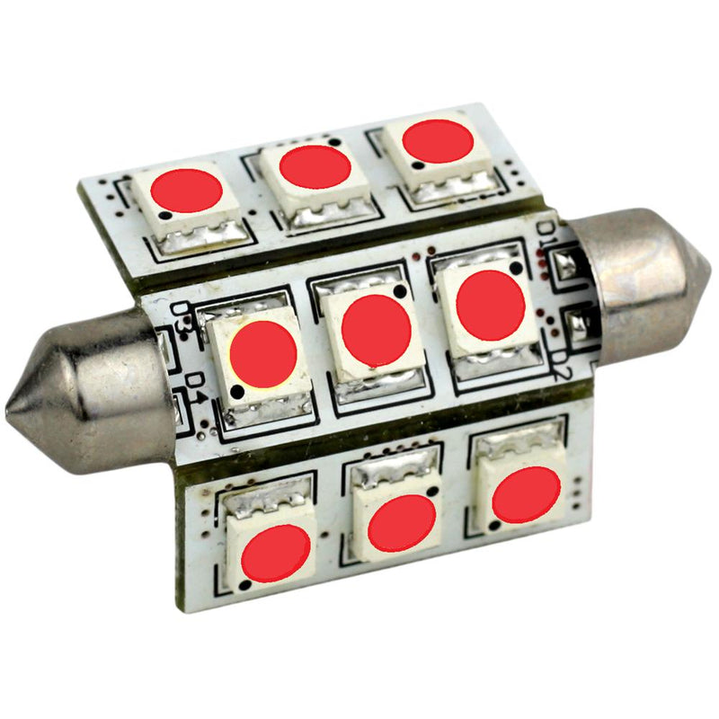 Lunasea Pointed Festoon 9 LED Light Bulb - 42mm - Red [LLB-189R-21-00]-Bulbs-JadeMoghul Inc.