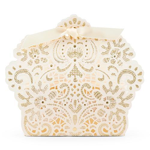 Luscious Foil Lace Favor Box with Ribbon (Pack of 10)-Favor Boxes Bags & Containers-JadeMoghul Inc.