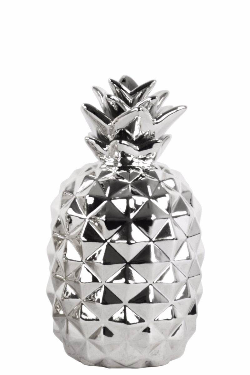 Lustrous Pineapple Figurine- Small- Silver- Benzara-Decorative Accessories-Silver-Ceramic-JadeMoghul Inc.