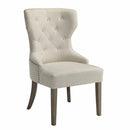 Luxurious And Comfy Button Tufted Dining Chair, Beige-Dining Chairs-Beige-Rubberwood-JadeMoghul Inc.