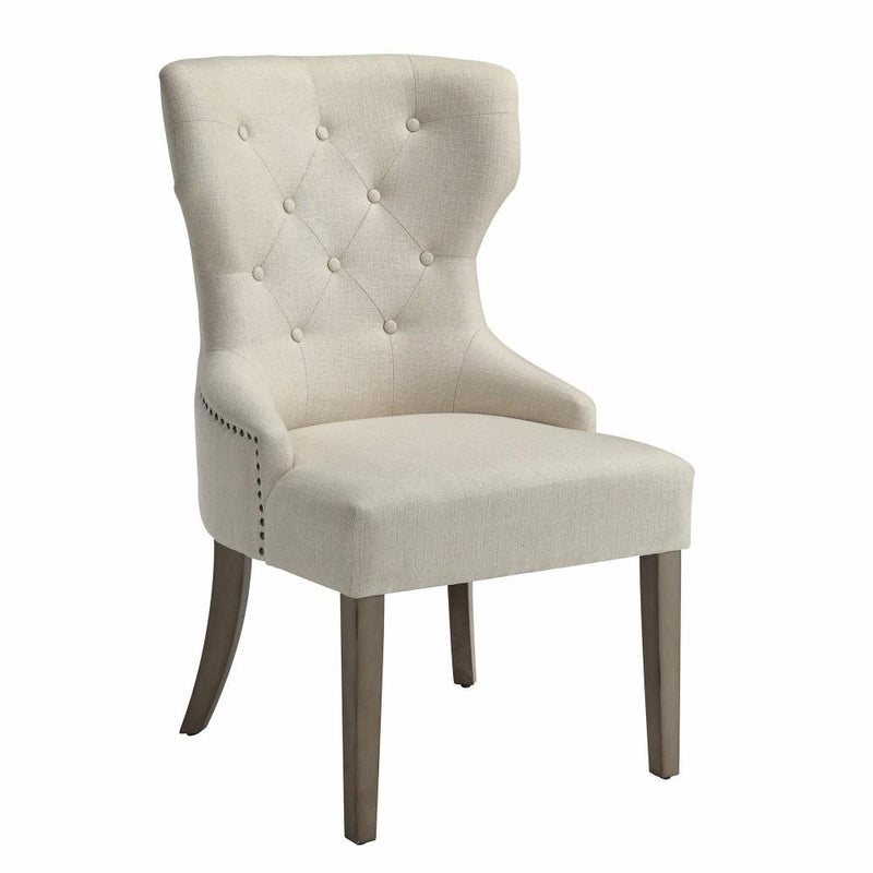 Luxurious And Comfy Button Tufted Dining Chair, Beige-Dining Chairs-Beige-Rubberwood-JadeMoghul Inc.