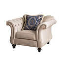 Luxurious Chesterfield Inspired Design Chair, Ivory-Living Room Furniture Sets-Light Mocha-Premium Velvet Fabric Polyster Wood-JadeMoghul Inc.
