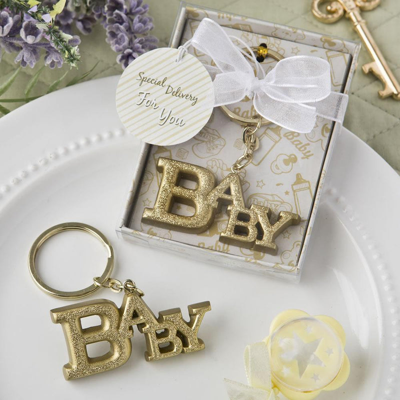 Luxurious Gold Baby themed key chain from fashioncraft-Bridal Shower Decorations-JadeMoghul Inc.