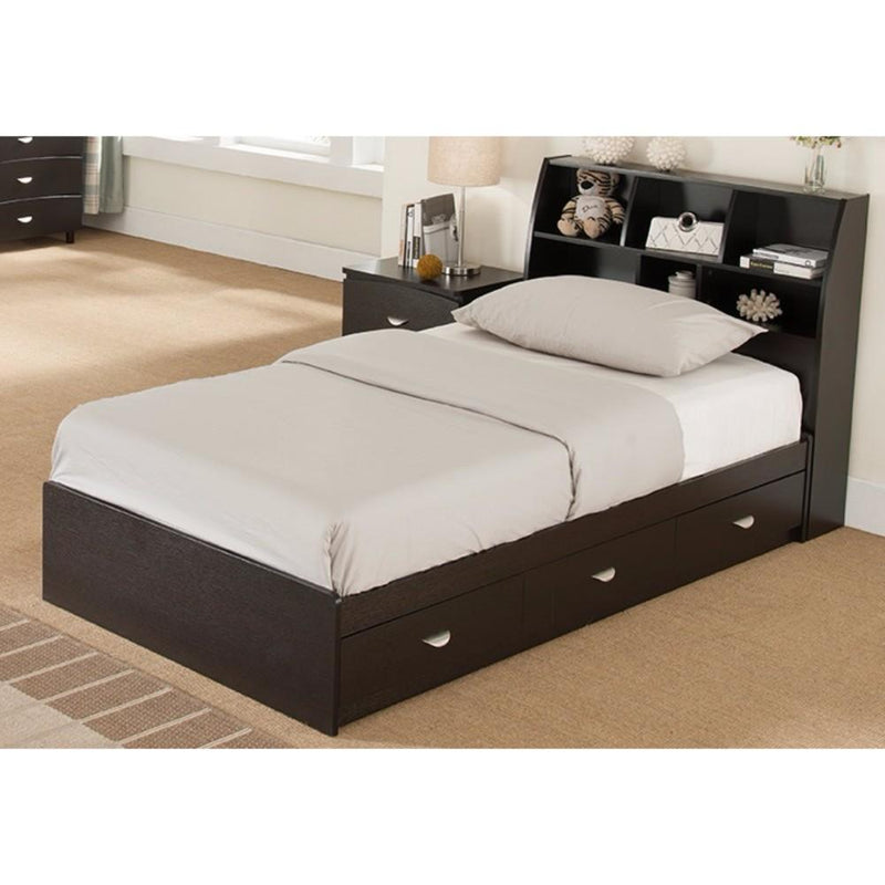 Luxurious Twin Size 3 Drawers Chest Bed, Dark Brown.-Panel Beds-Dark Brown-Wood-JadeMoghul Inc.