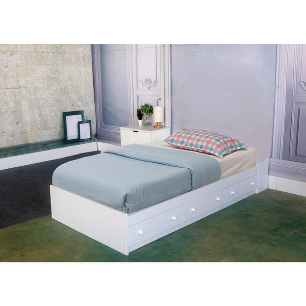 Luxurious Twin Size Chest Bed With 3 Storage Drawers, White Finish.-Accent Chests and Cabinets-Gray & Glossy White-Wood-JadeMoghul Inc.