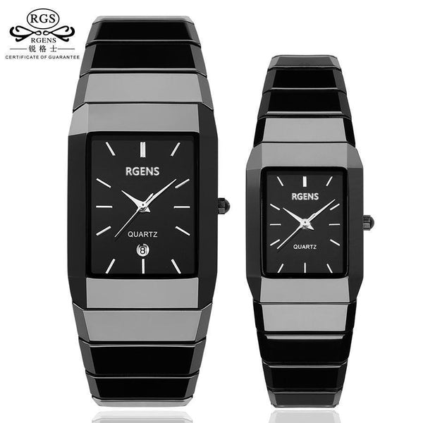 Luxury Ceramic Couple Quartz Wristwatch-men black-JadeMoghul Inc.