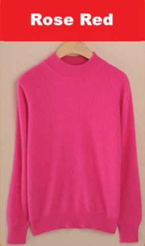 Luxury Soft Cashmere Feel Mock Neck Poullover-rose red-S-JadeMoghul Inc.
