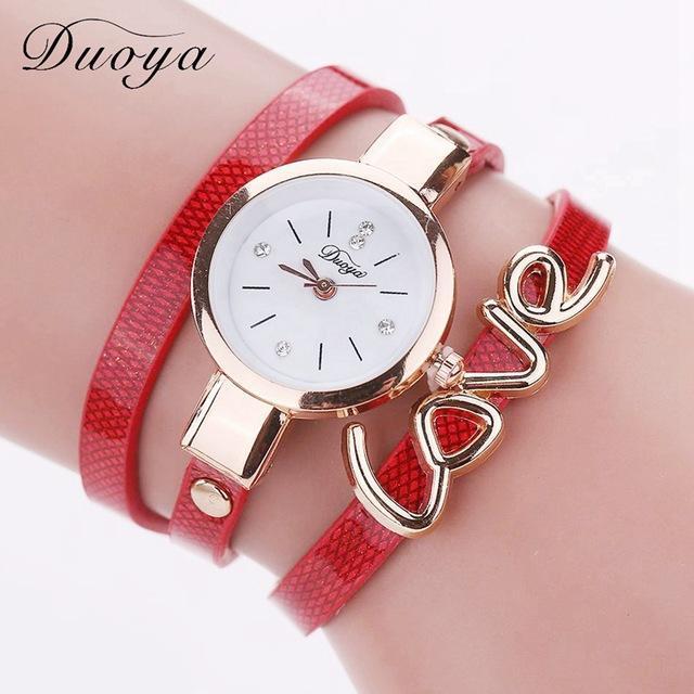 Luxury Thin Leather Bracelet Watch - Women Gold Quartz Wristwatch-Red-JadeMoghul Inc.