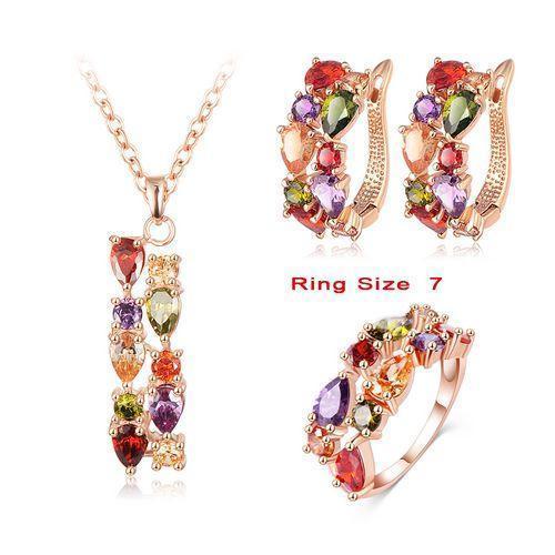 LZESHINE New Top Rose Gold Color Flower Jewelry Set Multicolor Cubic Zircon Pendant/Earrings/Ring Women Wedding Jewelry Sets-7-JadeMoghul Inc.