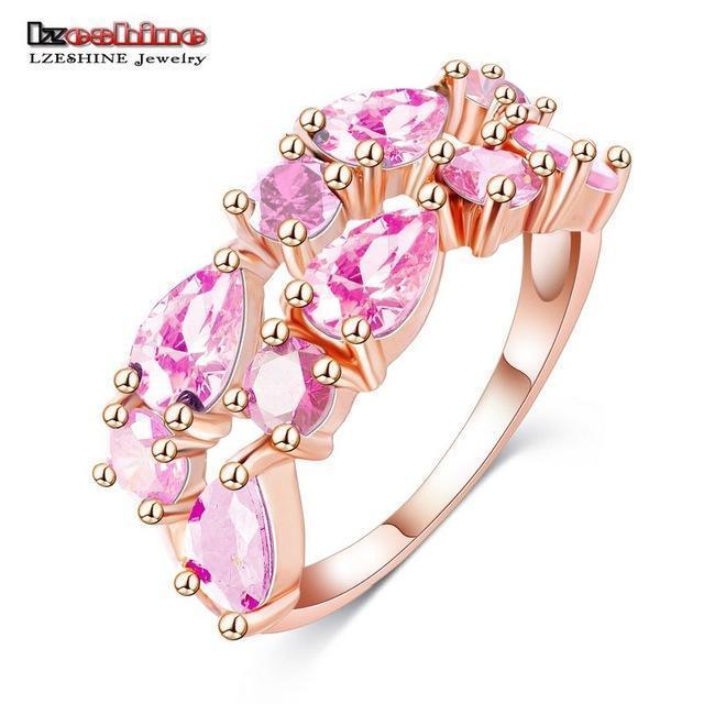 LZESHINE Wedding Ring Bands Bijouterie Finger Ring Rose Gold Color With Colorful Austrian Zirconia 2016 Anillos CRI0242-A-5-242A2-JadeMoghul Inc.
