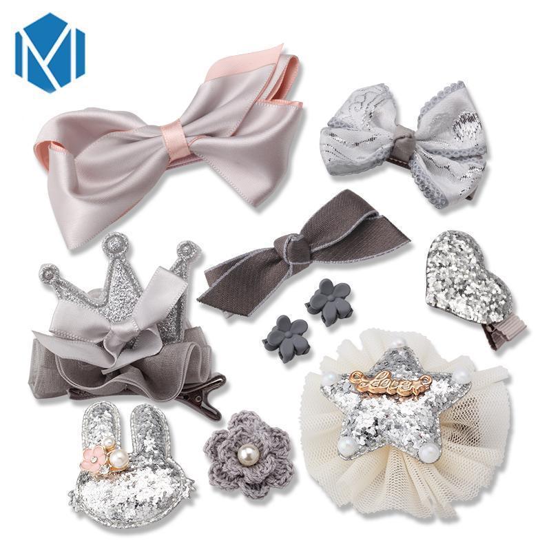 M MISM 2017 10Pcs Cute Crown Bowknot Kind Hairpin Set Flower Star Girls HairClip Hair Accessories Headwear Headband Hairgrip New-gray-JadeMoghul Inc.