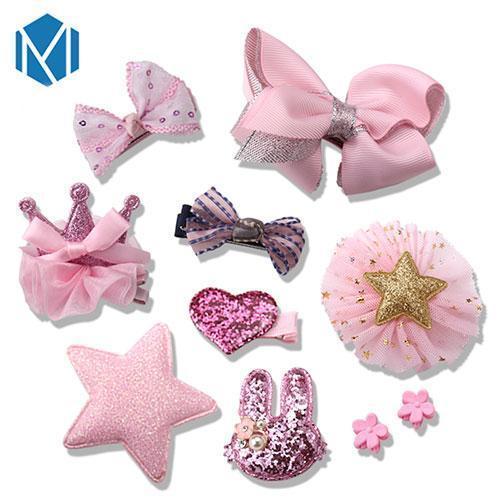 M MISM 2017 10Pcs Cute Crown Bowknot Kind Hairpin Set Flower Star Girls HairClip Hair Accessories Headwear Headband Hairgrip New-pink-JadeMoghul Inc.