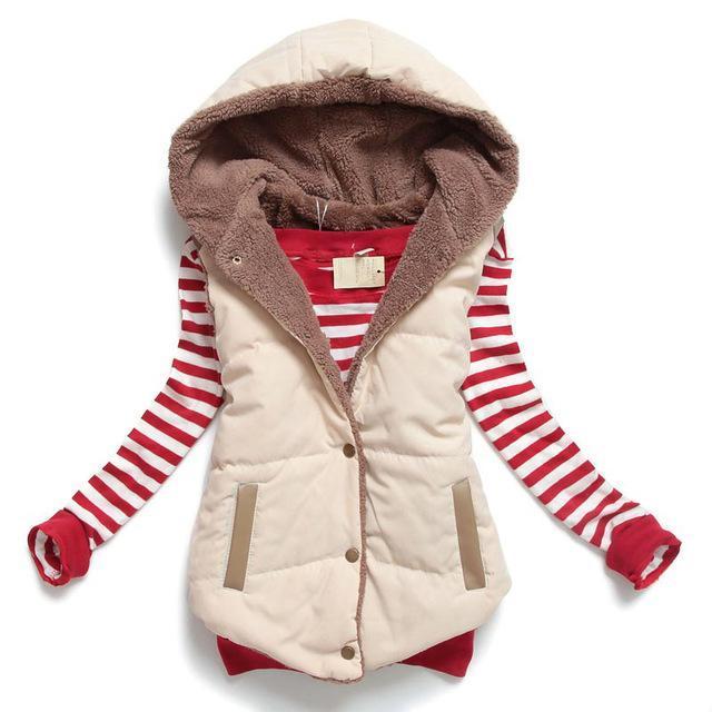 M-XXXL 2018 autumn winter plus size slim plus velvet vest thermal down cotton with a hood vest female all-match, free shipping-Beige-L-JadeMoghul Inc.