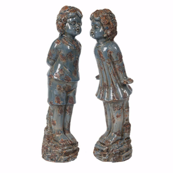 Made For Love Set Of 2 Kissing Boy And Girl-Decorative Objects and Figurines-Distressed Blue-CERAMIC-JadeMoghul Inc.