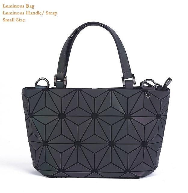 Maelove Luminous bag Women Geometry Diamond Tote Quilted Shoulder Bags Laser Plain Folding Handbags Hologram Free Shipping-luminou handle small 1-JadeMoghul Inc.