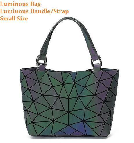 Maelove Luminous bag Women Geometry Diamond Tote Quilted Shoulder Bags Laser Plain Folding Handbags Hologram Free Shipping-luminou handle small-JadeMoghul Inc.