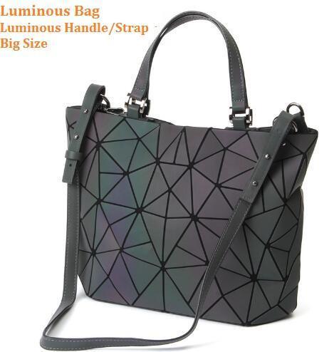 Maelove Luminous bag Women Geometry Diamond Tote Quilted Shoulder Bags Laser Plain Folding Handbags Hologram Free Shipping-luminous handle big 1-JadeMoghul Inc.