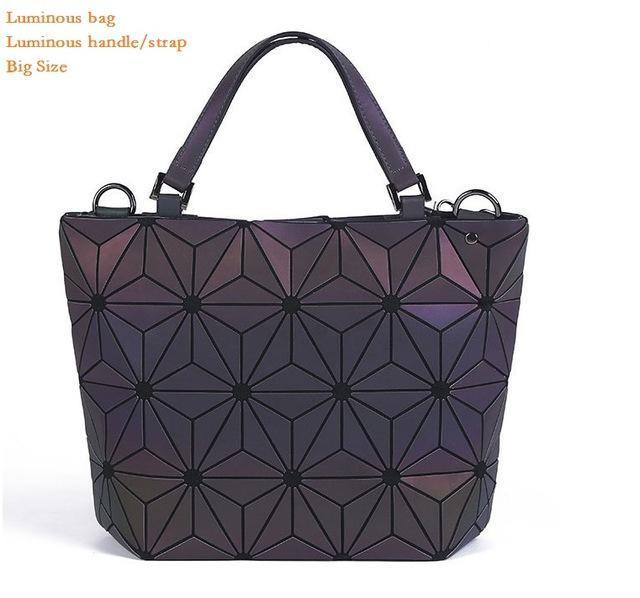 Maelove Luminous bag Women Geometry Diamond Tote Quilted Shoulder Bags Laser Plain Folding Handbags Hologram Free Shipping-luminous handle big 2-JadeMoghul Inc.