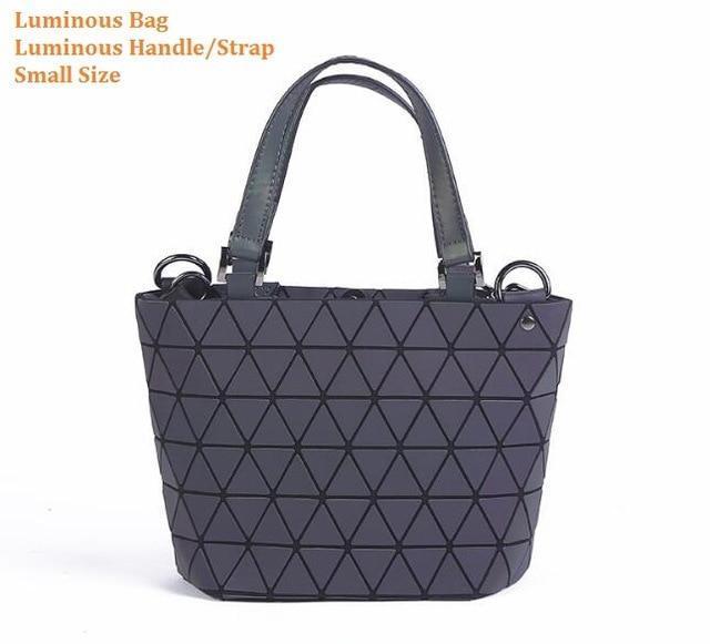 Maelove Luminous bag Women Geometry Diamond Tote Quilted Shoulder Bags Laser Plain Folding Handbags Hologram Free Shipping-luminous handlesmall-JadeMoghul Inc.