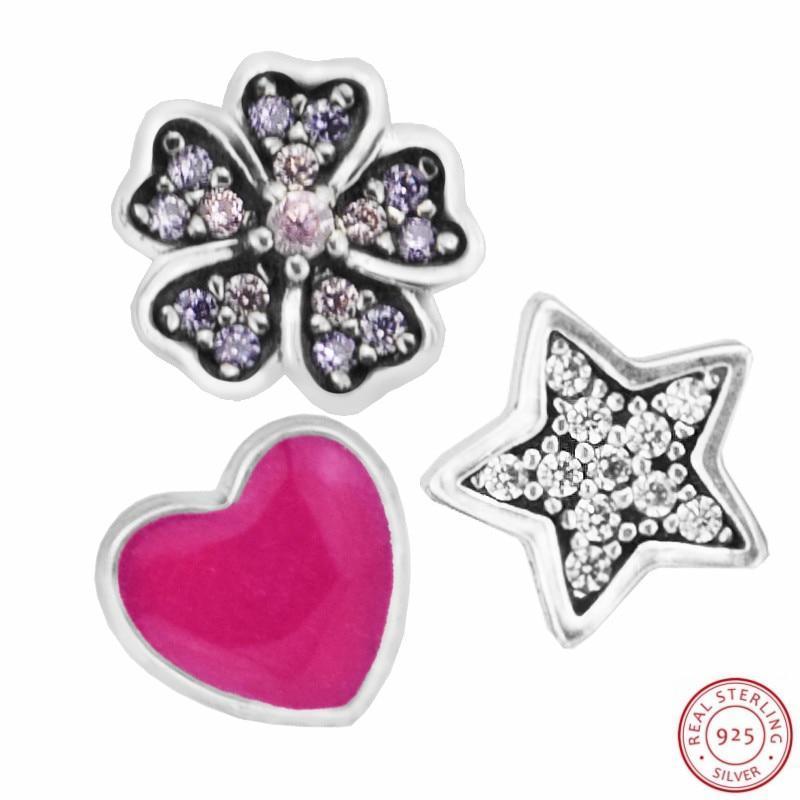 Magenta Heart & Cherry Blossom & Wishing Star Floating Locket Petite DIY Fit PANDORA Charms Silver 925 Original 3pcs/lot FLS007--JadeMoghul Inc.