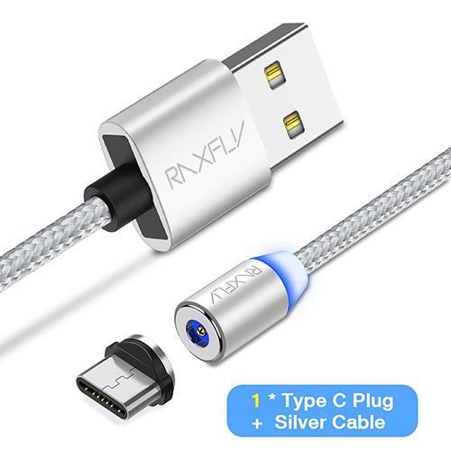 Magnetic Type C Cable RAXFLY 1M 2M LED USB C Charger Cable For Huawei P20 Pro P10 Magnet Type-c Charging Wire For Xiaomi MIX 2S-1 Plug Silver Cable-1M-JadeMoghul Inc.