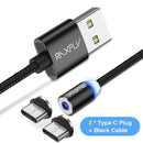 Magnetic Type C Cable RAXFLY 1M 2M LED USB C Charger Cable For Huawei P20 Pro P10 Magnet Type-c Charging Wire For Xiaomi MIX 2S-2 Plug Black Cable-2M-JadeMoghul Inc.